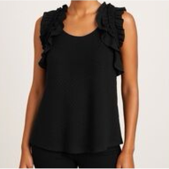 ANTHROPOLOGIE DELETTA ruffle sleeve tank top Black Women’s SIZE‎ MEDIUM chic - Picture 2 of 10